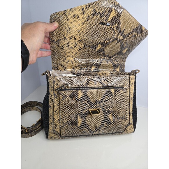 Tory Burch Snake‑Embossed Leather Hand Bag Detachable Shoulder Strap Goldtone Hw - Picture 13 of 16